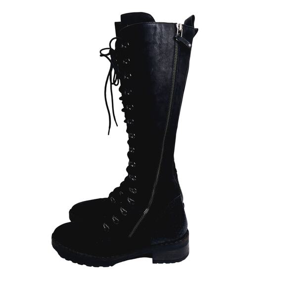 Vintage Foundry Henrietta Knee Combat Boots Chunky 9 Leather Lace Up Victorian - Picture 1 of 14